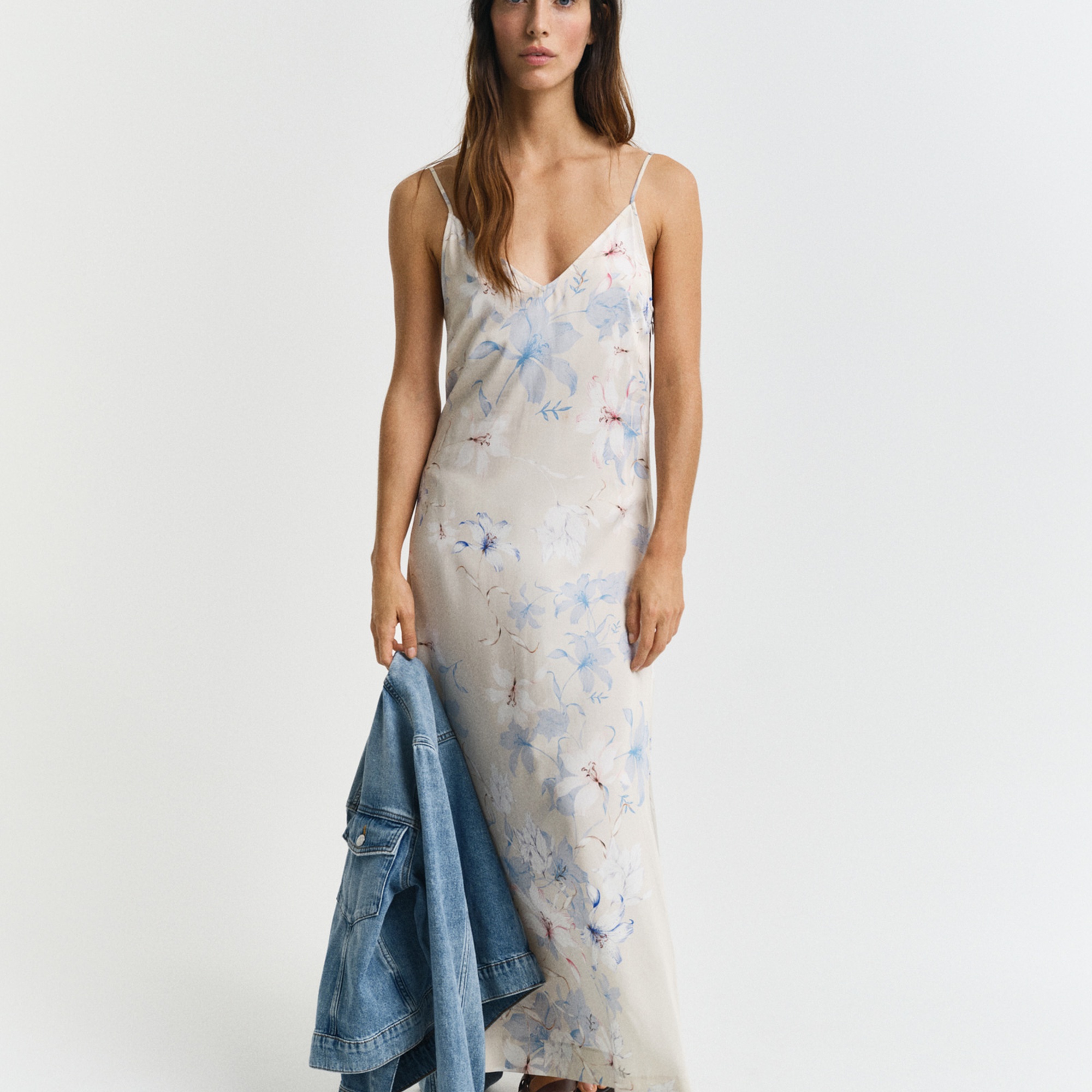 GANT Kadın Pembe Regular Fit V Yaka Desenli Elbise