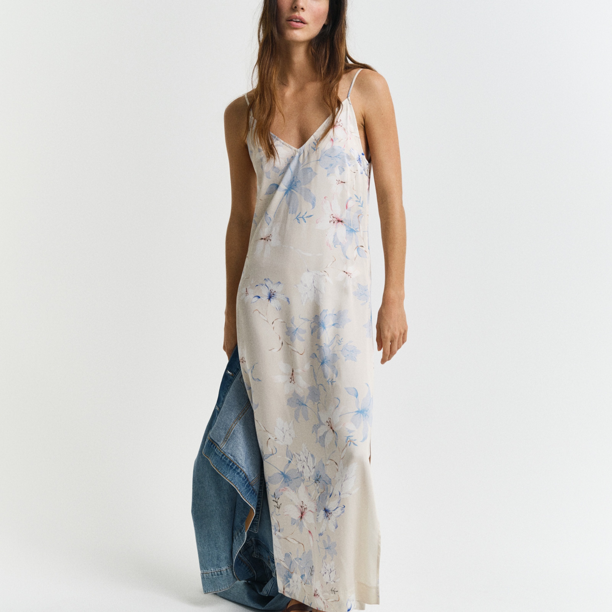 GANT Kadın Pembe Regular Fit V Yaka Desenli Elbise