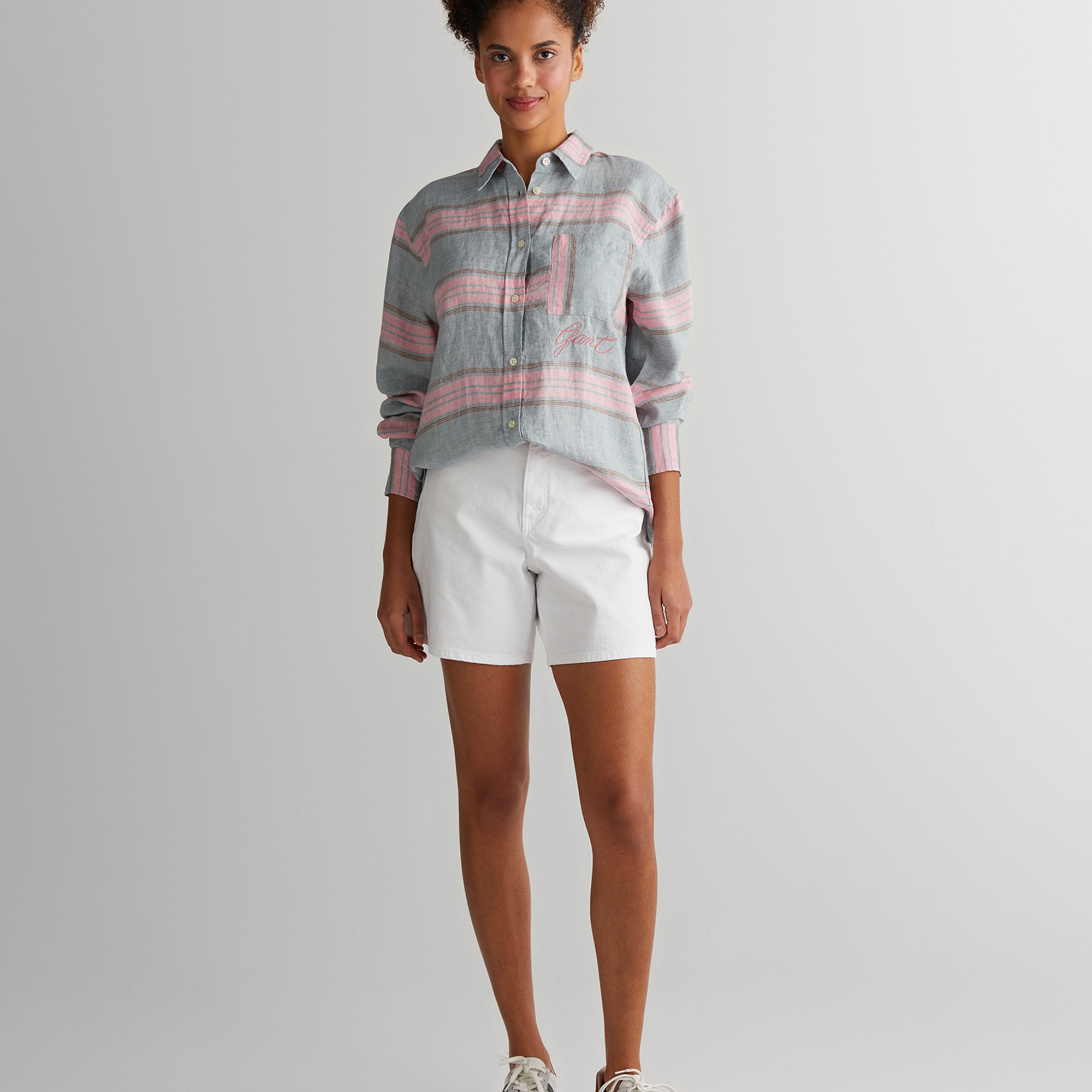 GANT Kadın Gri Klasik Yaka Çizgili Gömlek