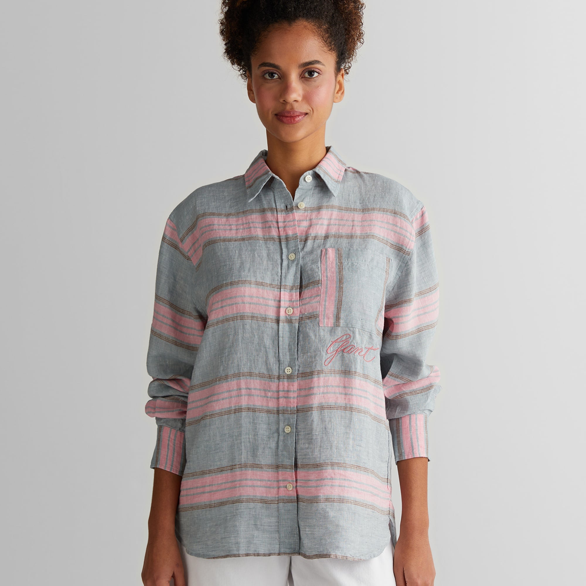 GANT Kadın Gri Klasik Yaka Çizgili Gömlek