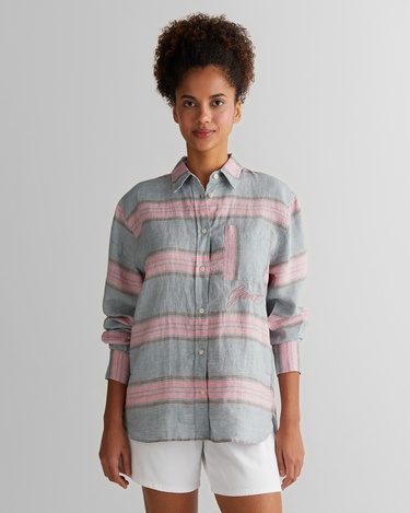  GANT Kadın Gri Klasik Yaka Çizgili Gömlek