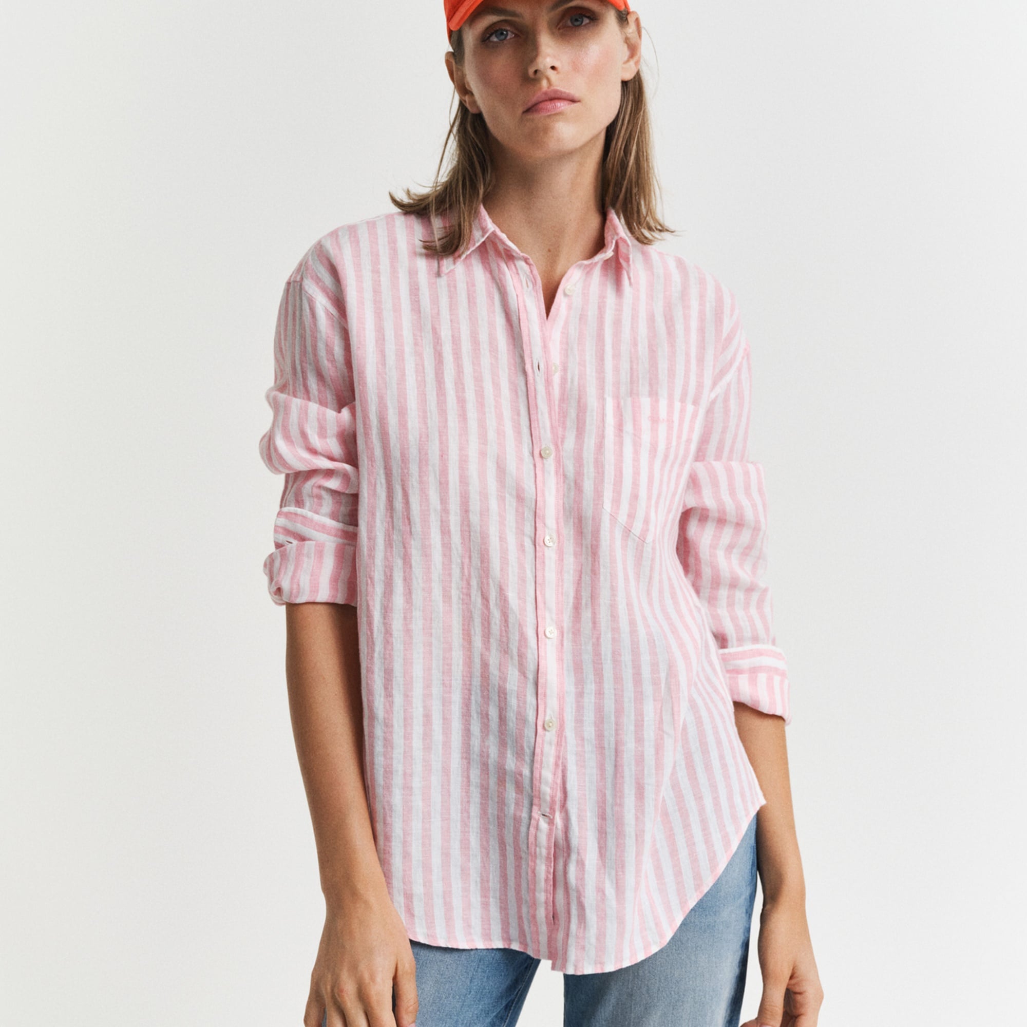 GANT Kadın Pembe Relaxed Fit Klasik Yaka Çizgili Gömlek