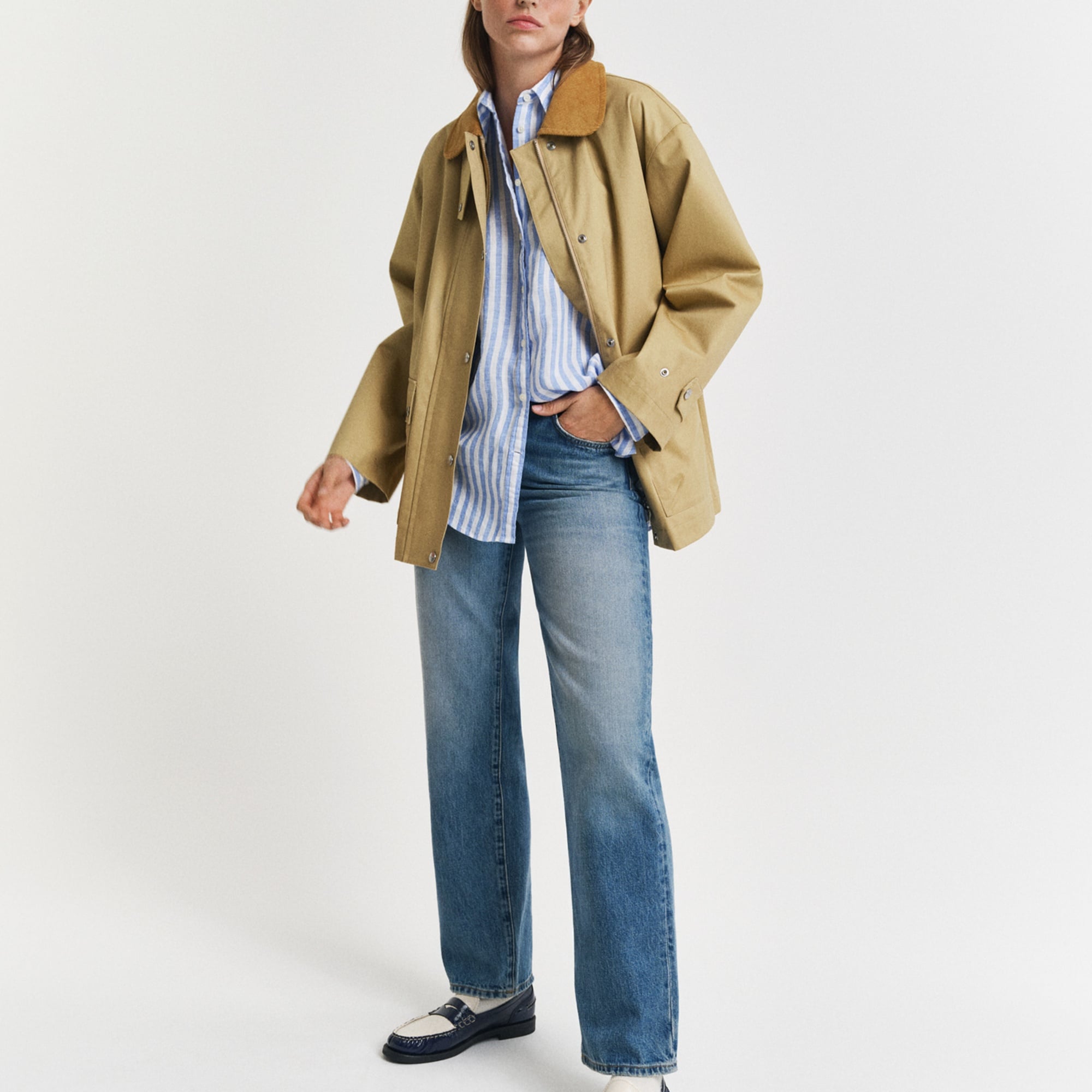 GANT Kadın Mavi Relaxed Fit Klasik Yaka Çizgili Gömlek