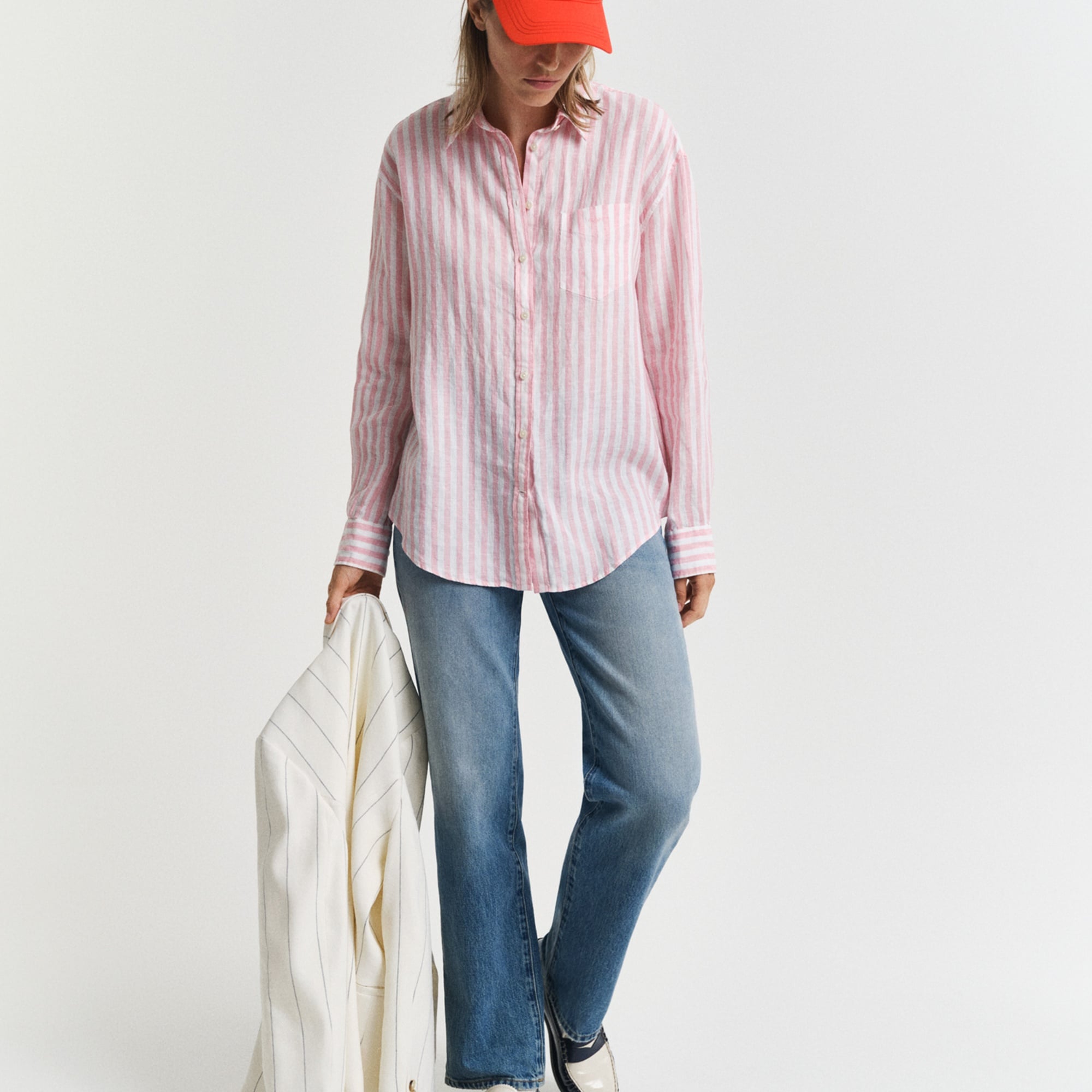 GANT Kadın Pembe Relaxed Fit Klasik Yaka Çizgili Gömlek