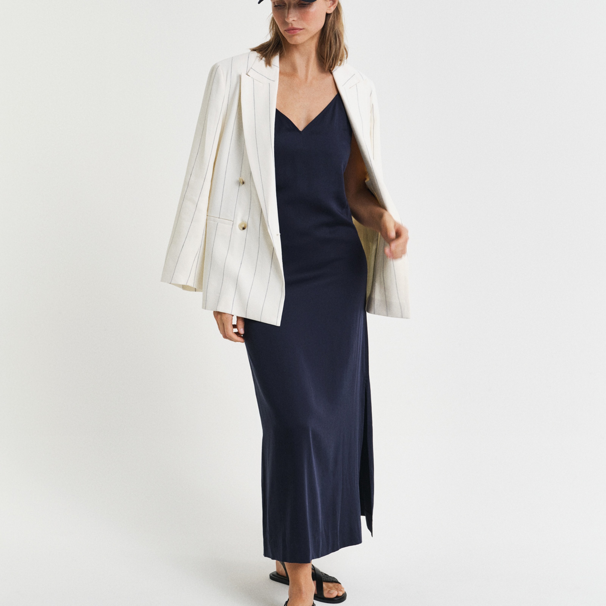 GANT Kadın Lacivert Regular Fit V Yaka Elbise