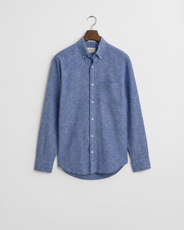  GANT Erkek Lacivert Regular Fit Düğmeli Yaka Keten Gömlek