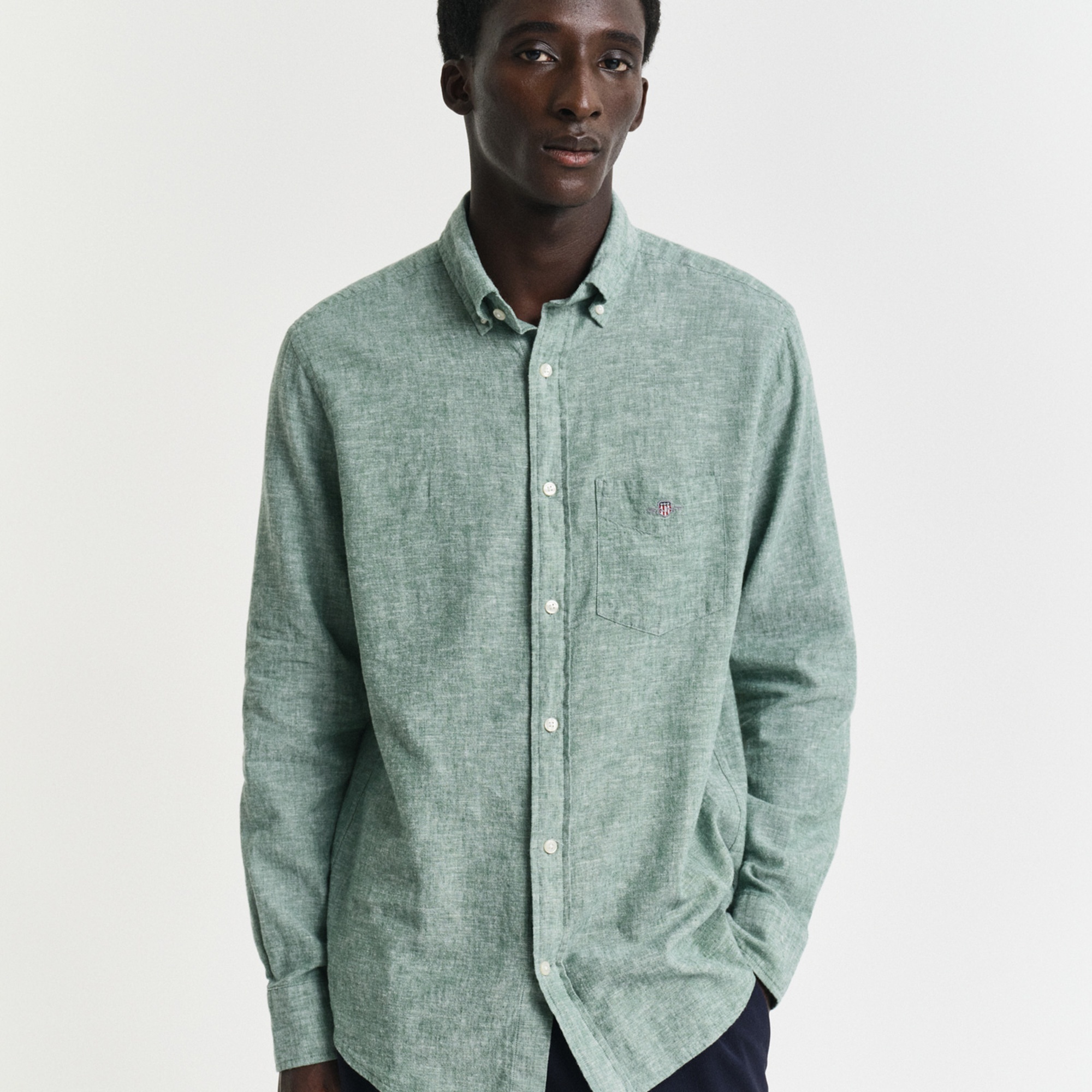GANT Erkek Yeşil Regular Fit Düğmeli Yaka Keten Gömlek