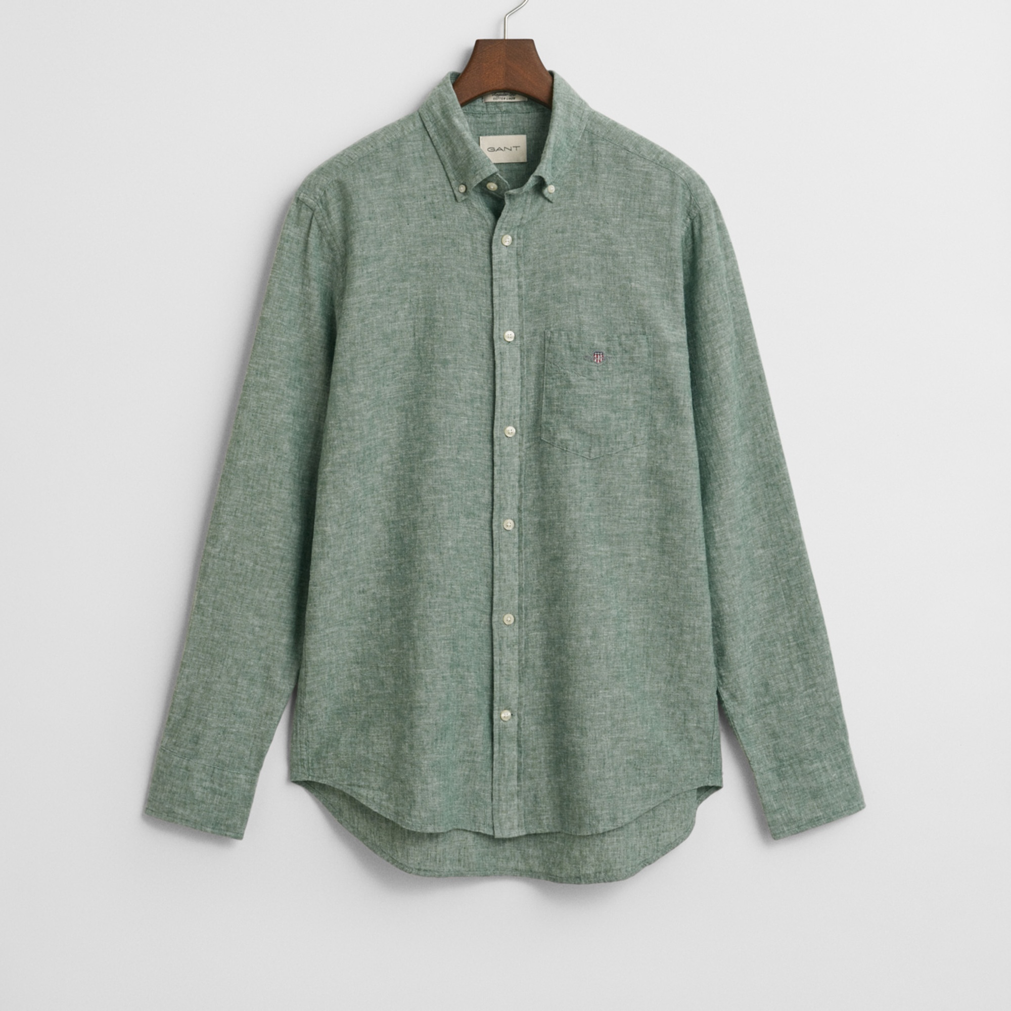GANT Erkek Yeşil Regular Fit Düğmeli Yaka Keten Gömlek