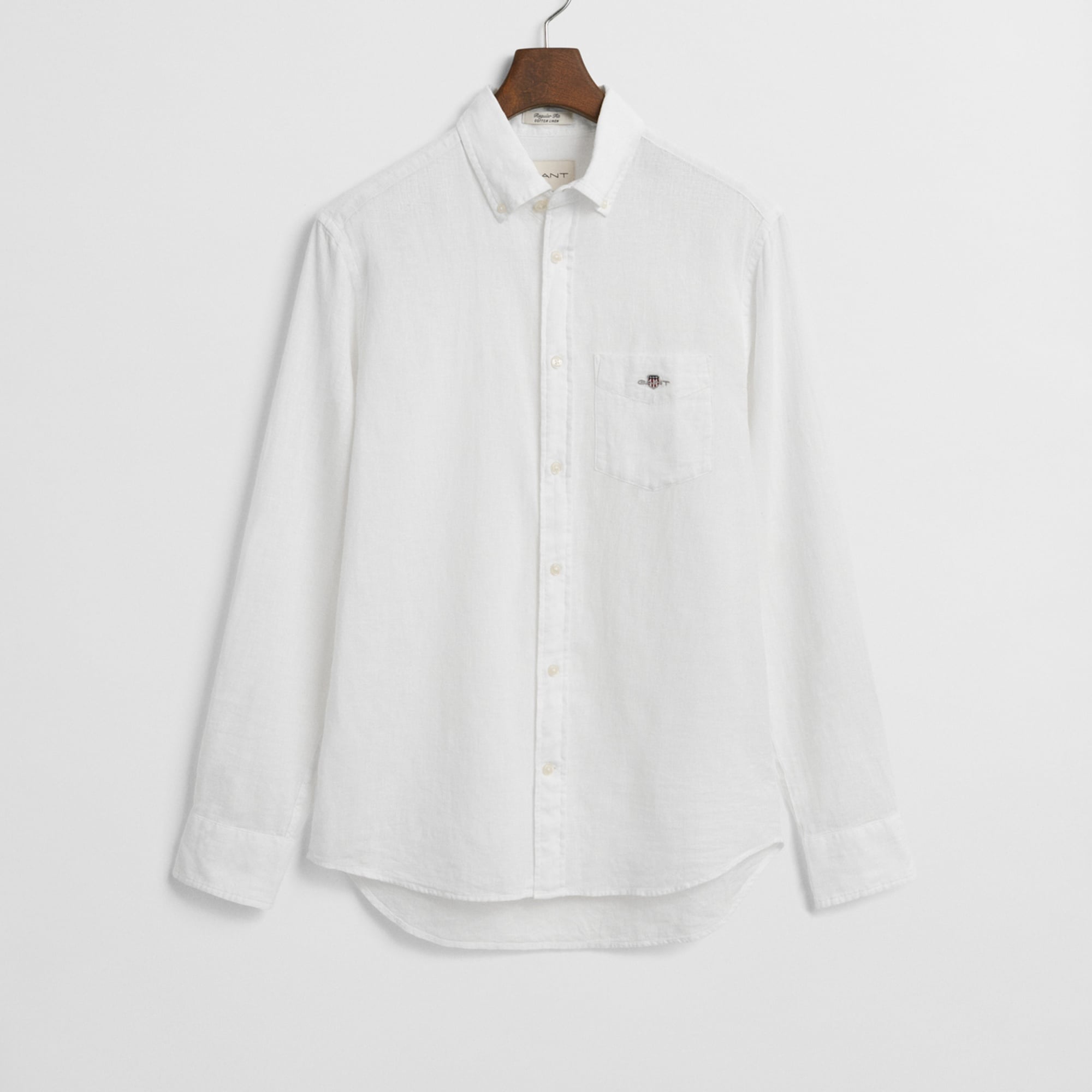 GANT Erkek Beyaz Regular Fit Düğmeli Yaka Keten Gömlek