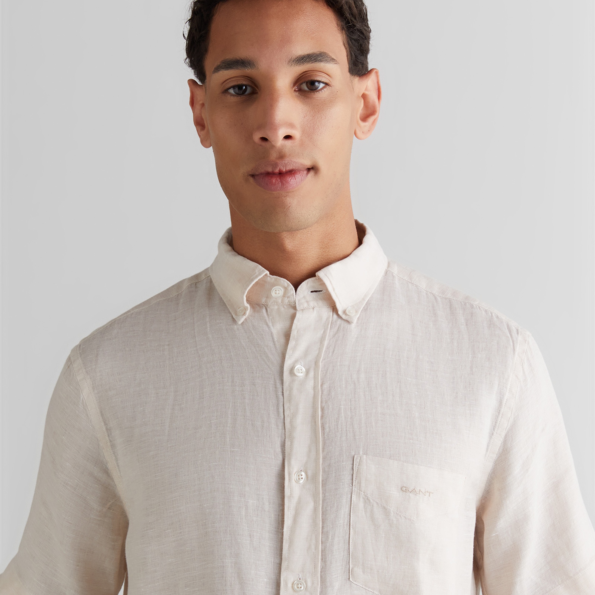 GANT Erkek Bej Regular Fit Klasik Yaka Keten Gömlek