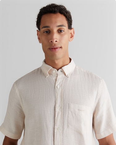  GANT Erkek Bej Regular Fit Klasik Yaka Keten Gömlek