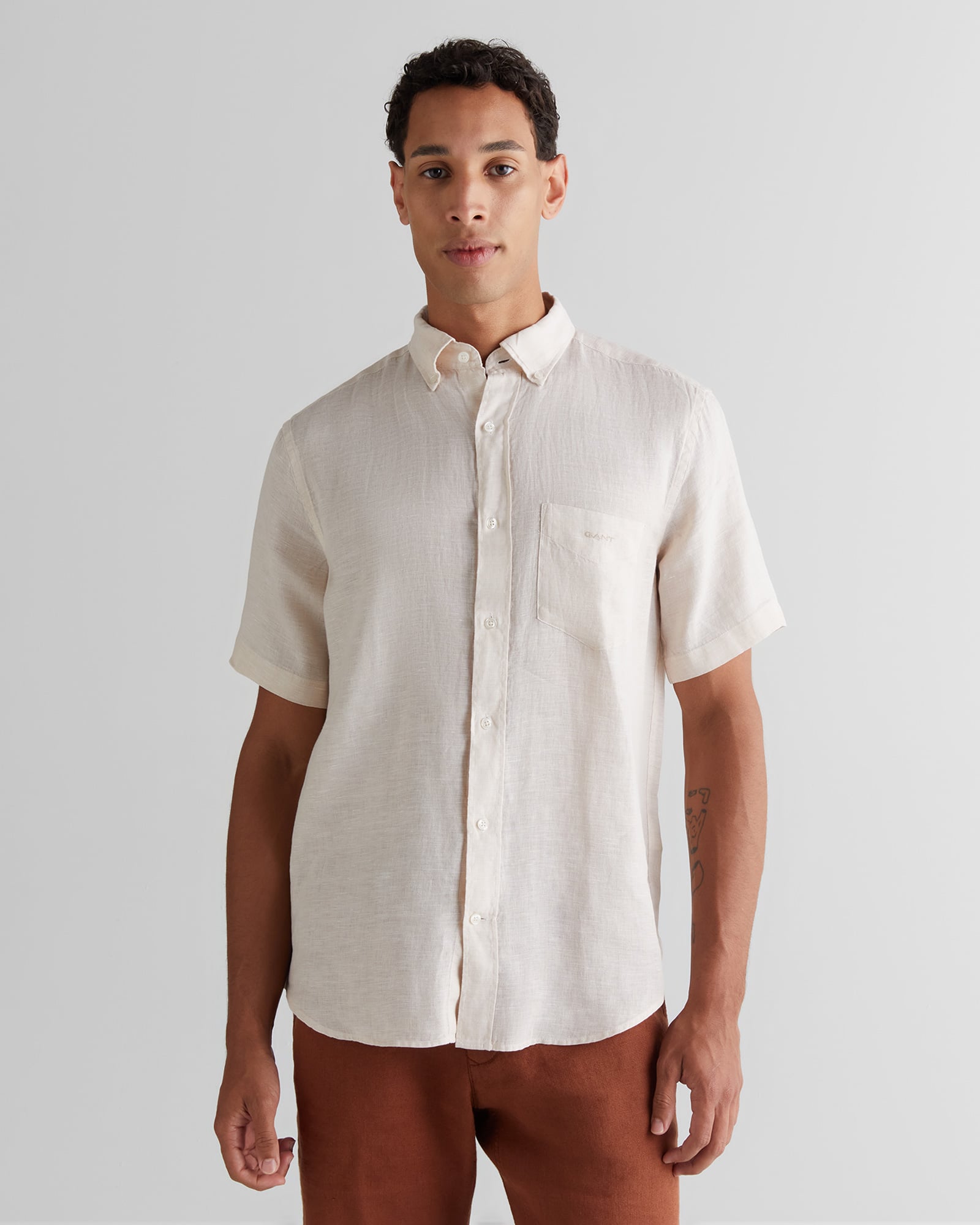  GANT Erkek Bej Regular Fit Klasik Yaka Keten Gömlek