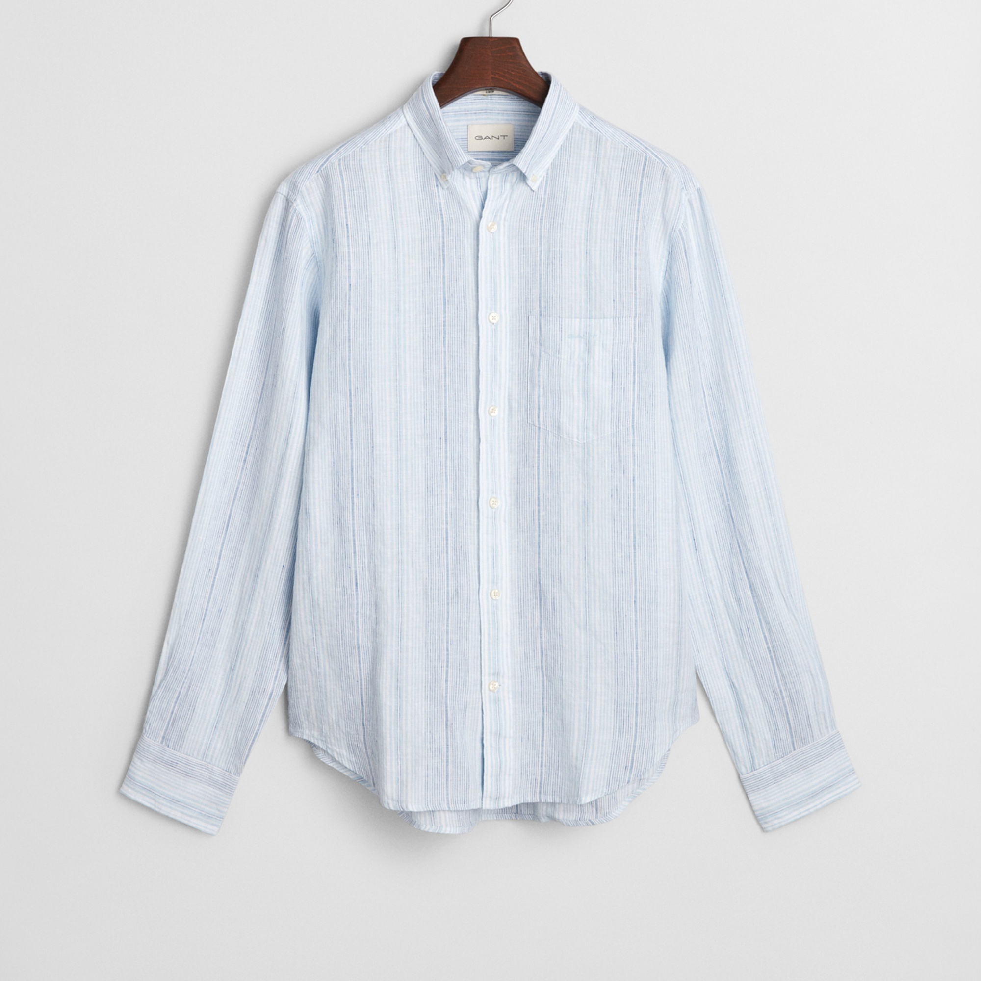 GANT Erkek Mavi Regular Fit Düğmeli Yaka Çizgili Gömlek