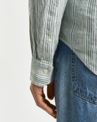  GANT Erkek Yeşil Regular Fit Düğmeli Yaka Çizgili Gömlek