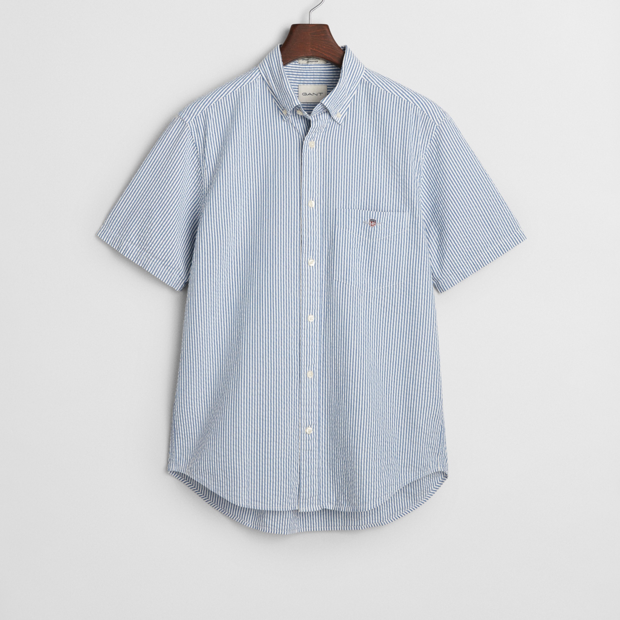 GANT Erkek Lacivert Regular Fit Düğmeli Yaka Çizgili Gömlek