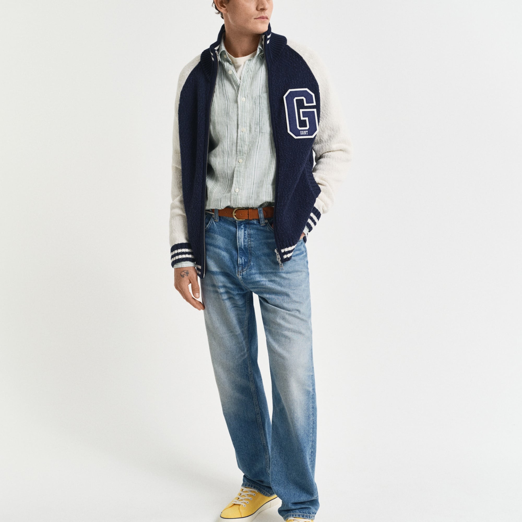 GANT Erkek Yeşil Regular Fit Düğmeli Yaka Çizgili Gömlek