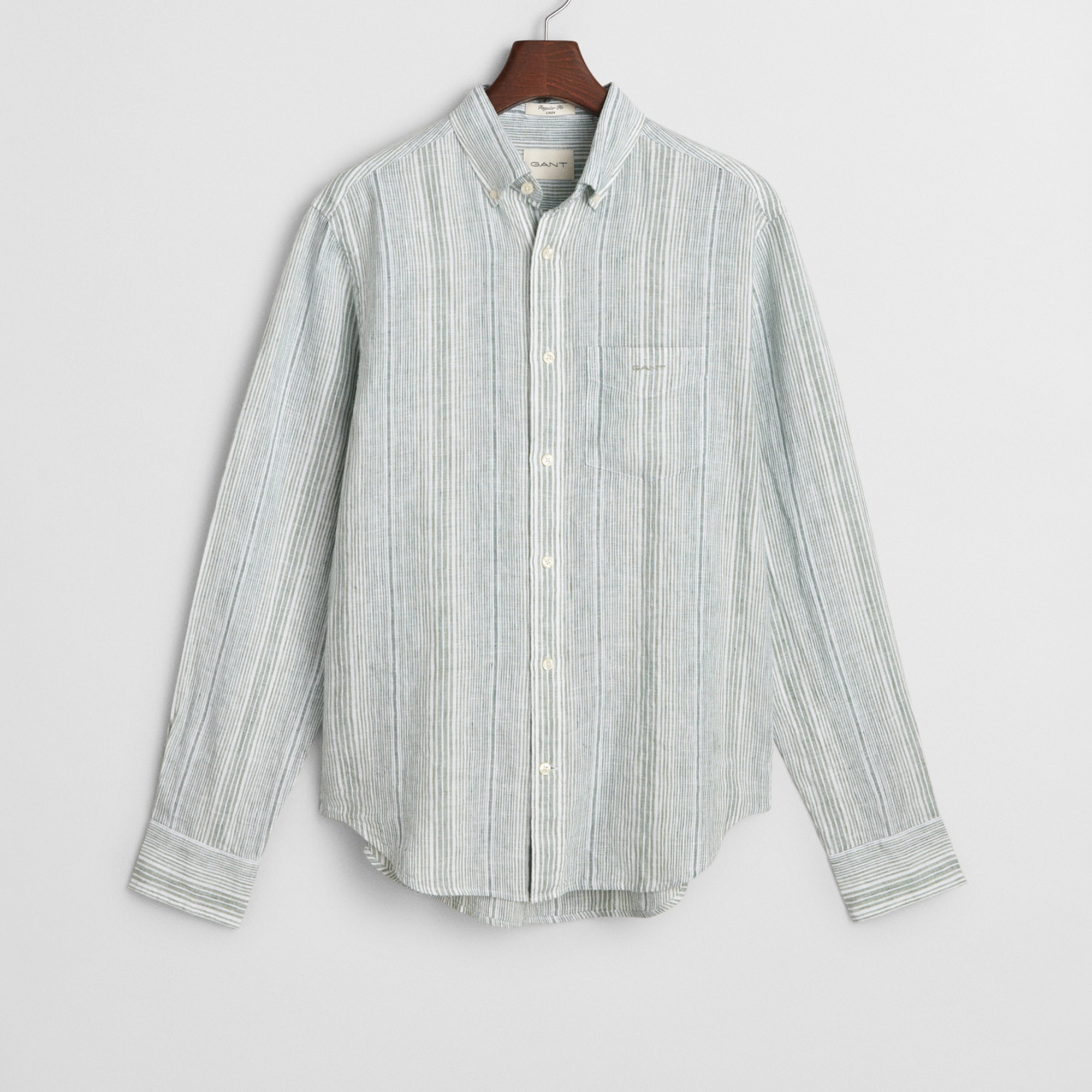 GANT Erkek Yeşil Regular Fit Düğmeli Yaka Çizgili Gömlek