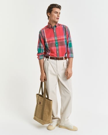  GANT Erkek Kırmızı Regular Fit Düğmeli Yaka Kareli Gömlek