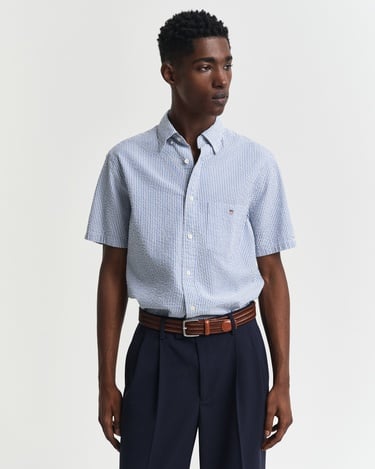  GANT Erkek Lacivert Regular Fit Düğmeli Yaka Çizgili Gömlek