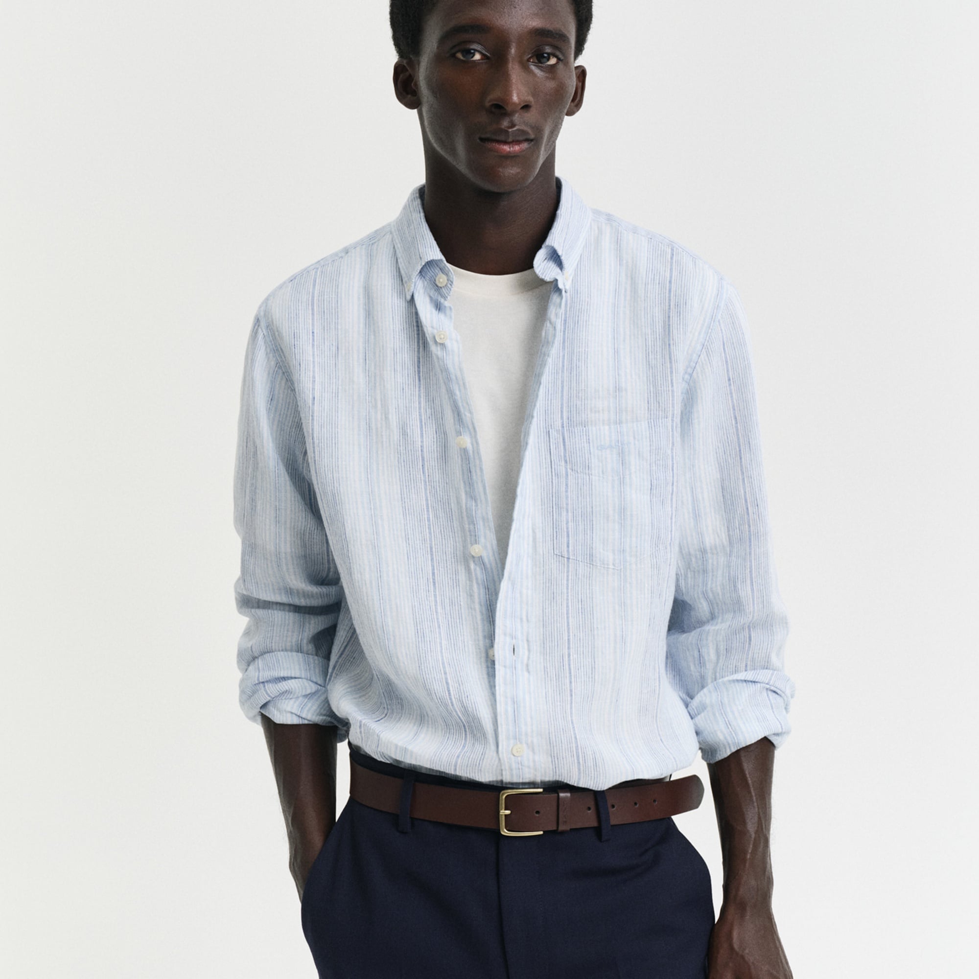 GANT Erkek Mavi Regular Fit Düğmeli Yaka Çizgili Gömlek