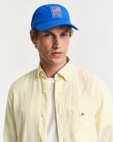  GANT Erkek Sarı Regular Fit Düğmeli Yaka Çizgili Keten Gömlek