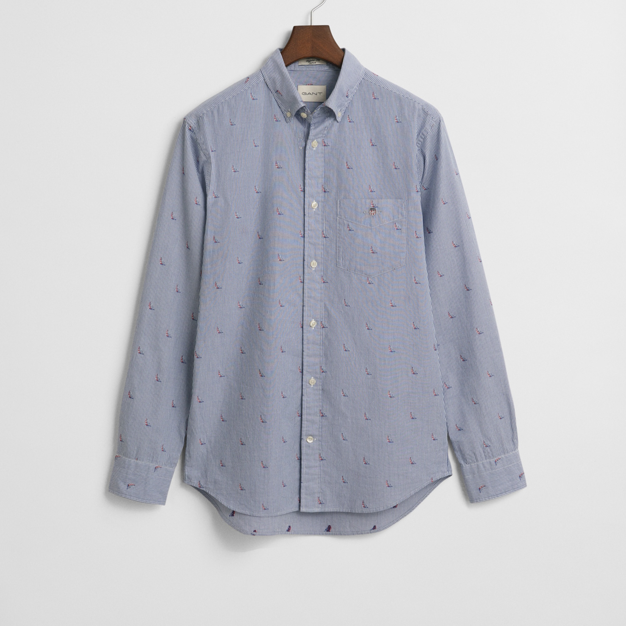 GANT Erkek Mavi Regular Fit Düğmeli Yaka Çizgili Gömlek