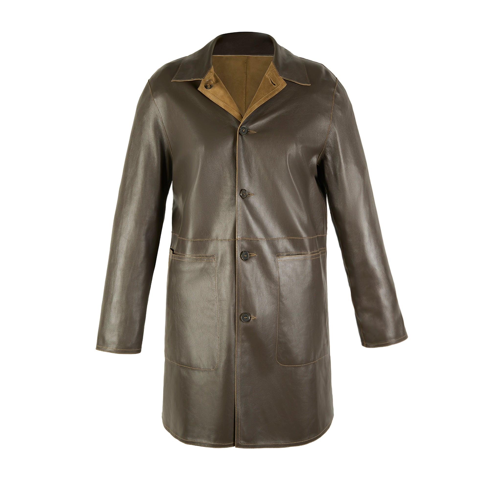 Simonetta Yeşil Kadın Çift Taraflı Deri Pardösü