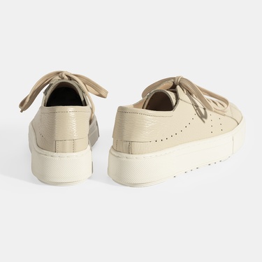  Kadın Bej Bağcıklı Deri Günlük Ayakkabı