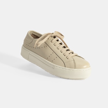  Kadın Bej Bağcıklı Deri Günlük Ayakkabı