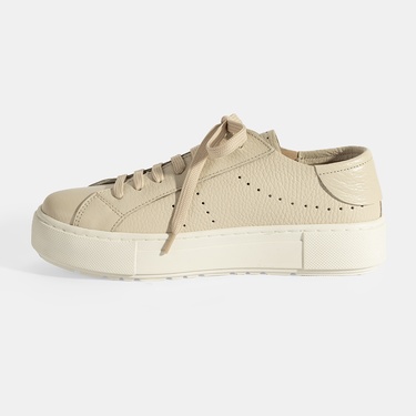  Kadın Bej Bağcıklı Deri Günlük Ayakkabı