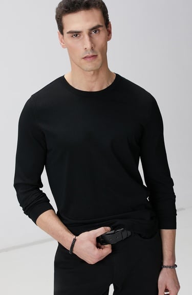  Network Erkek Siyah N-Tech Basıc Triko Kazak