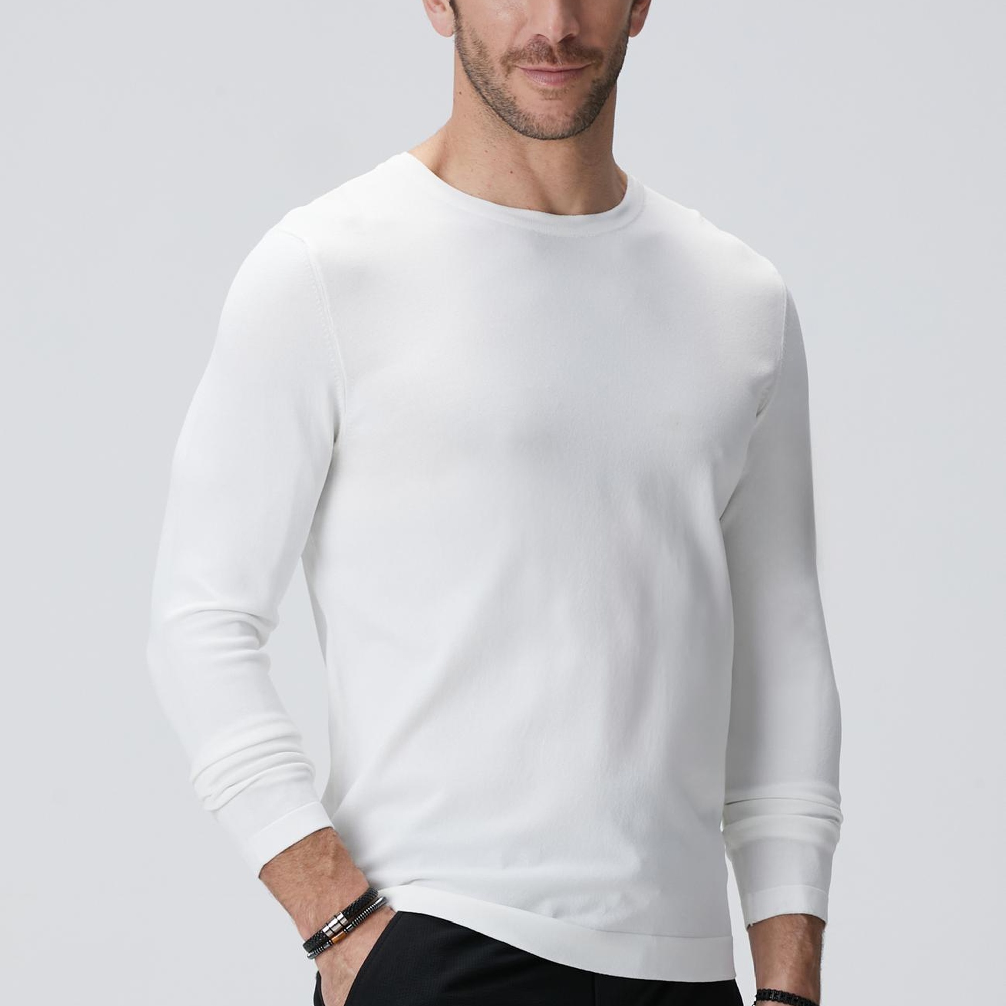 Network Erkek N-Tech Kırık Beyaz Basic Kazak