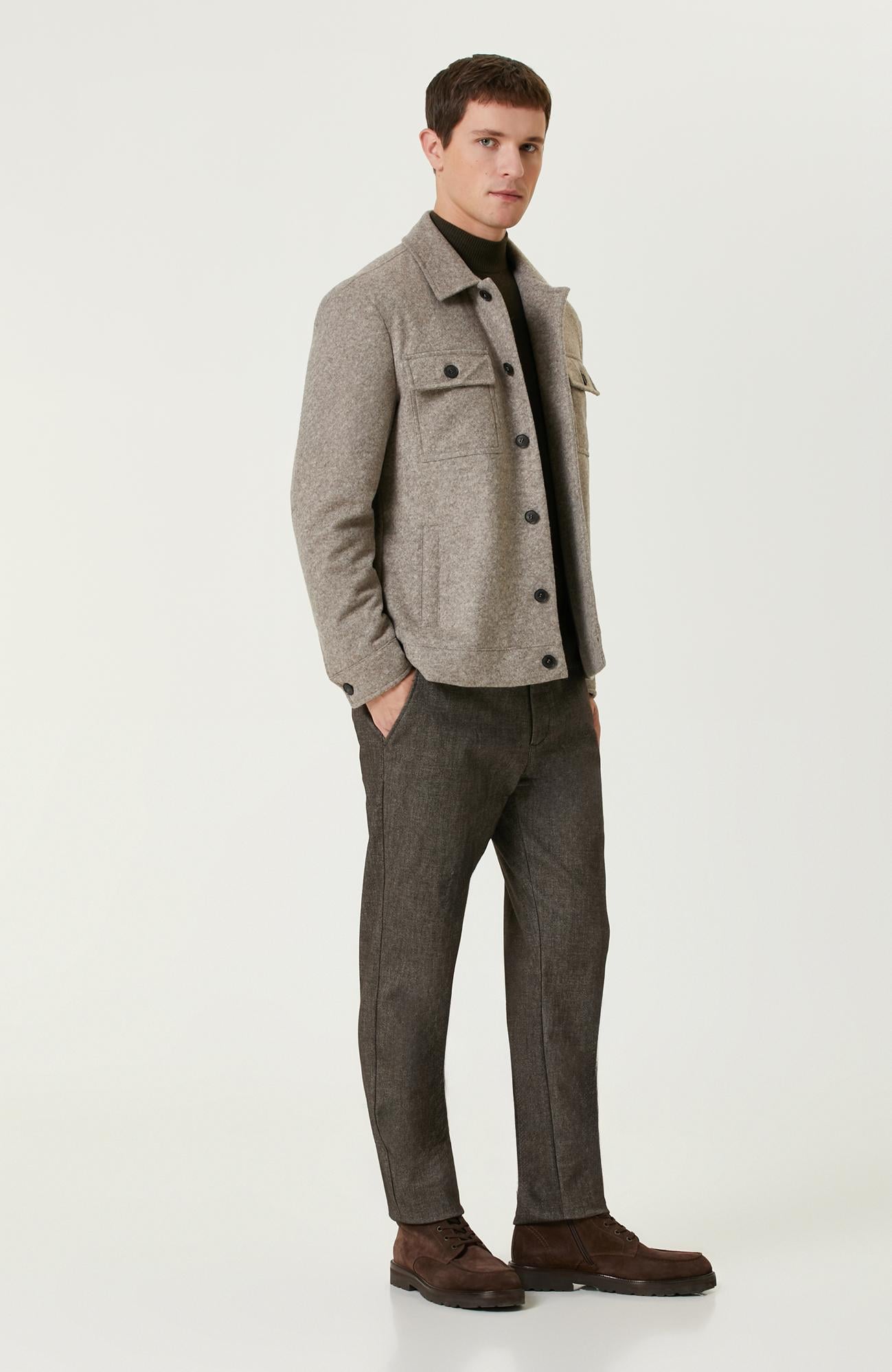  Network Erkek Haki Yarım Balıkçı Yaka Kazak