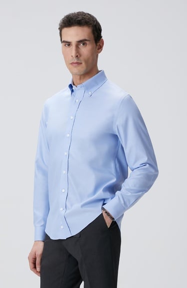  Network Erkek Mavi Super Non-Iron Oxford Gömlek