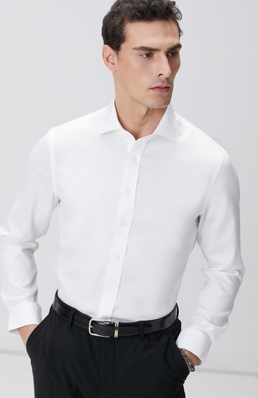  Network Erkek Beyaz Super Non-Iron Jakarlı Gömlek