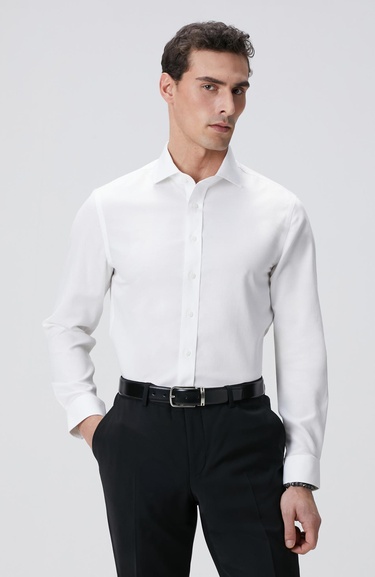  Network Erkek Beyaz Super Non-Iron Jakarlı Gömlek