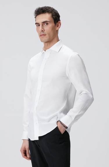  Network Erkek Beyaz Super Non-Iron Jakarlı Gömlek