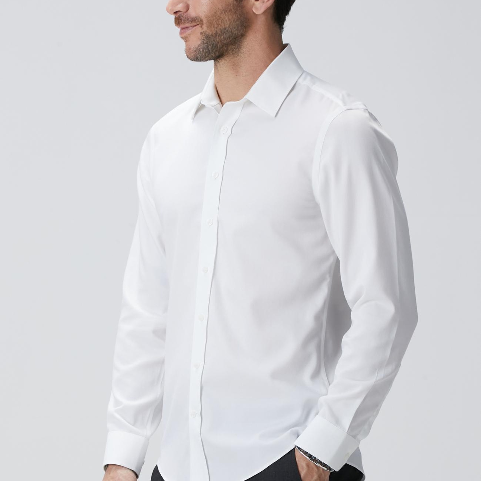 Network Erkek Beyaz Super Non-Iron Saten Gömlek