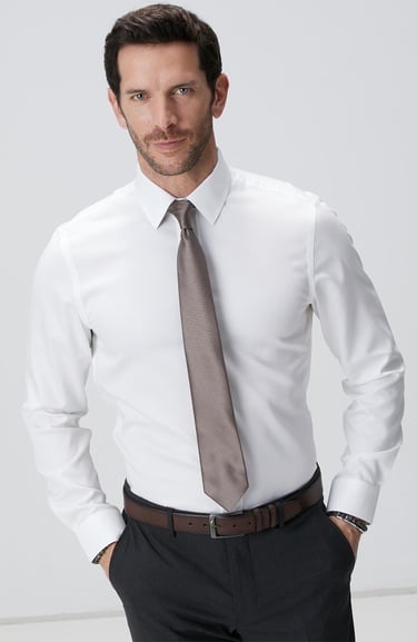  Network Erkek Beyaz Super Non-Iron Saten Gömlek