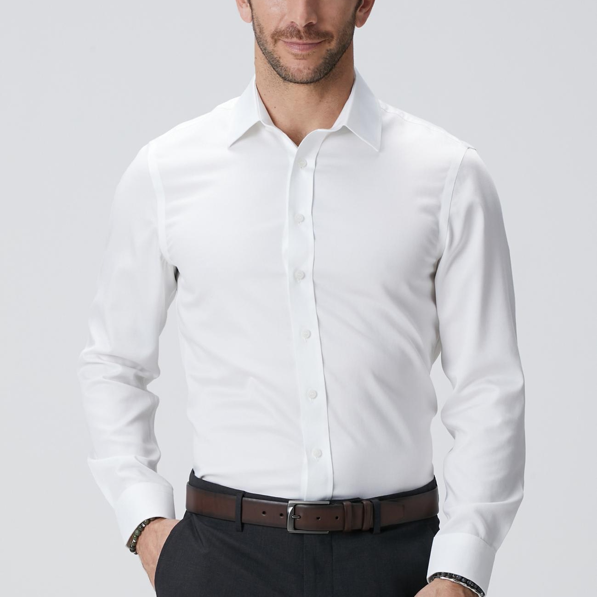 Network Erkek Beyaz Super Non-Iron Saten Gömlek