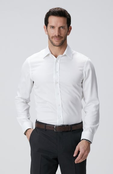  Network Erkek Beyaz Super Non-Iron Saten Gömlek