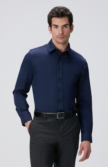  Network Erkek LacivertSuper Non-Iron Saten Gömlek