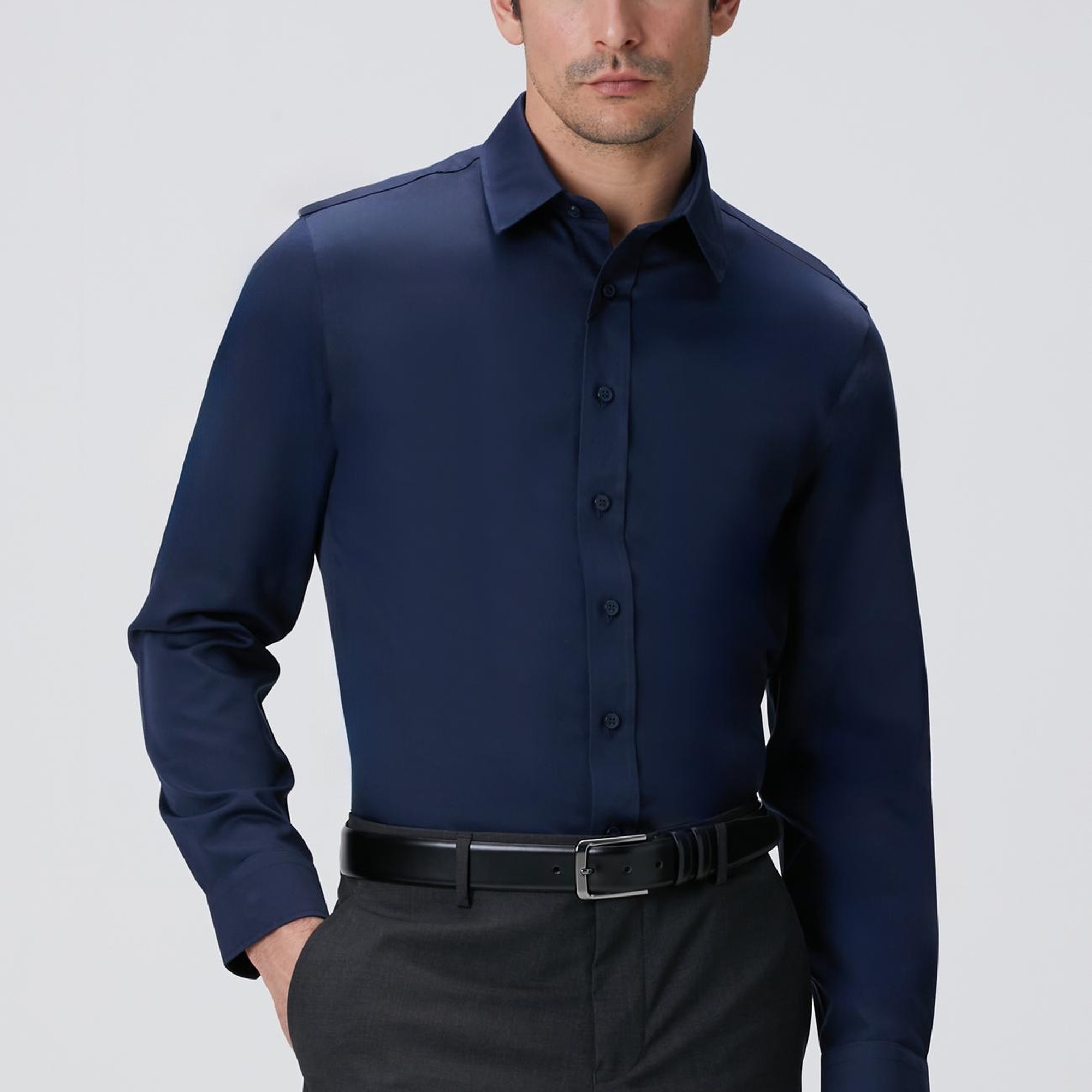 Network Erkek LacivertSuper Non-Iron Saten Gömlek