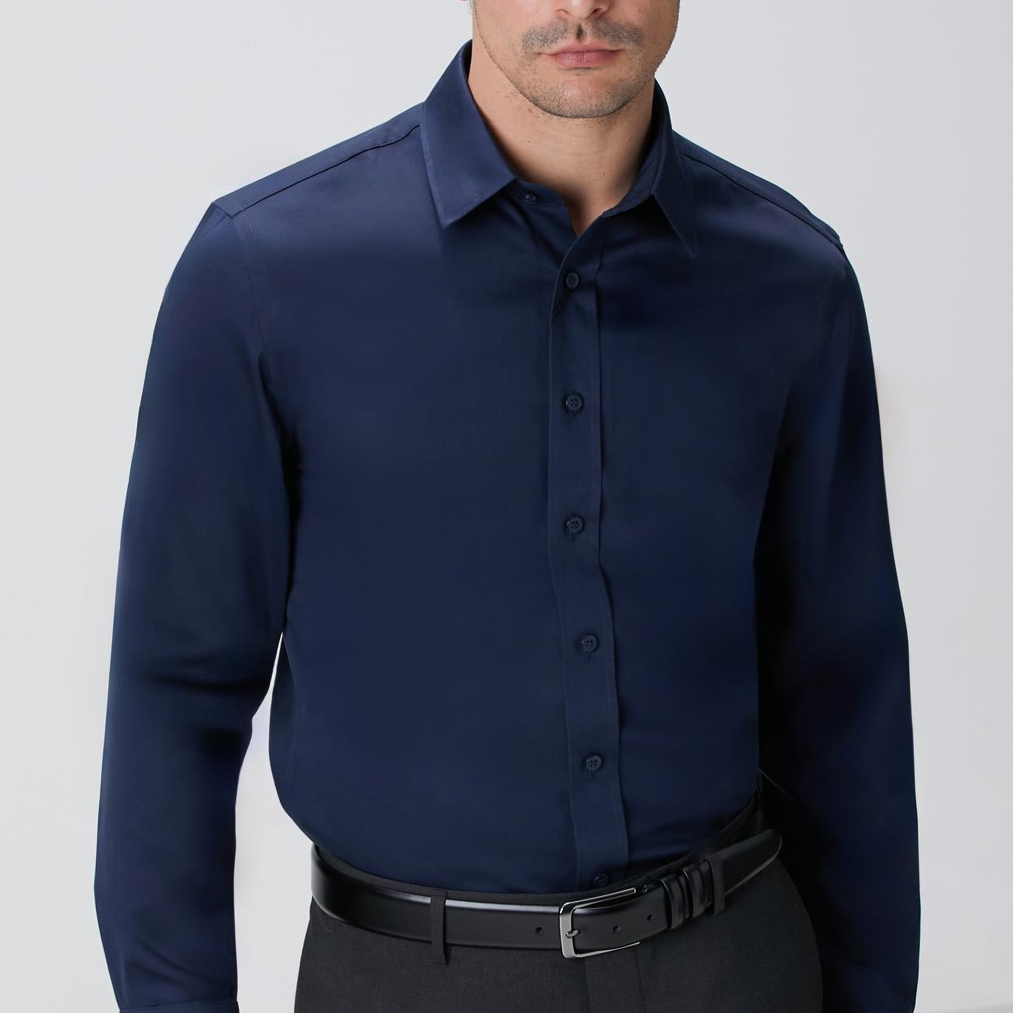 Network Erkek LacivertSuper Non-Iron Saten Gömlek