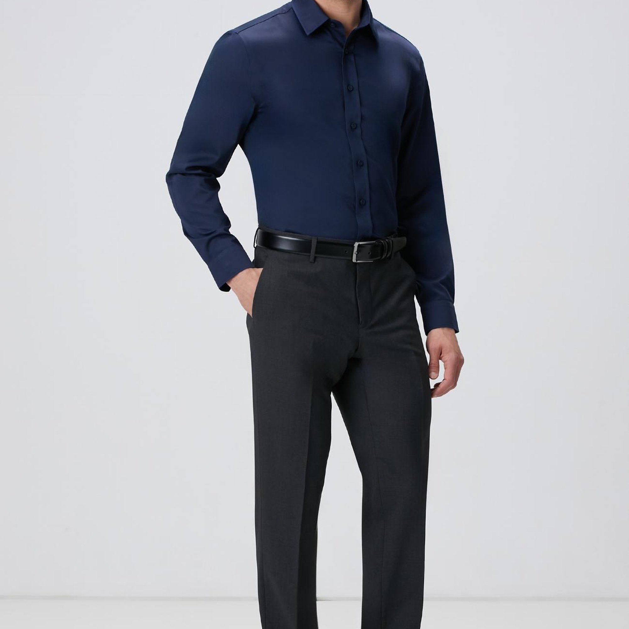 Network Erkek LacivertSuper Non-Iron Saten Gömlek