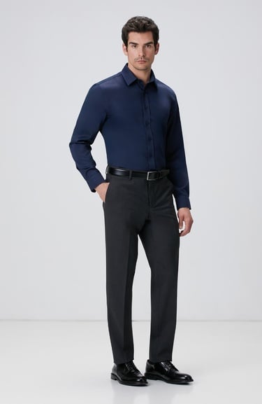  Network Erkek LacivertSuper Non-Iron Saten Gömlek