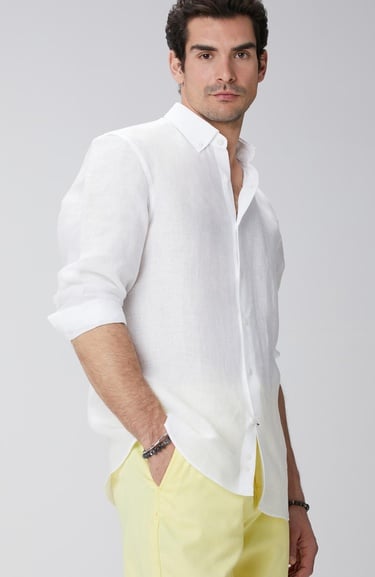  Network Erkek Beyaz Keten Gömlek