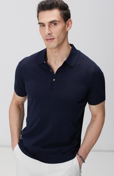  Network Erkek Lacivert Polo Yaka Kazak