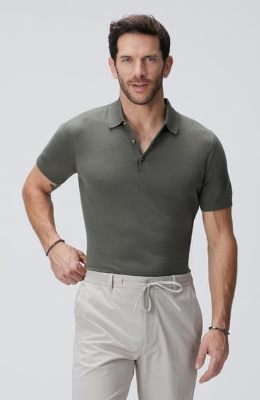  Network Erkek Haki Polo Yaka Kazak