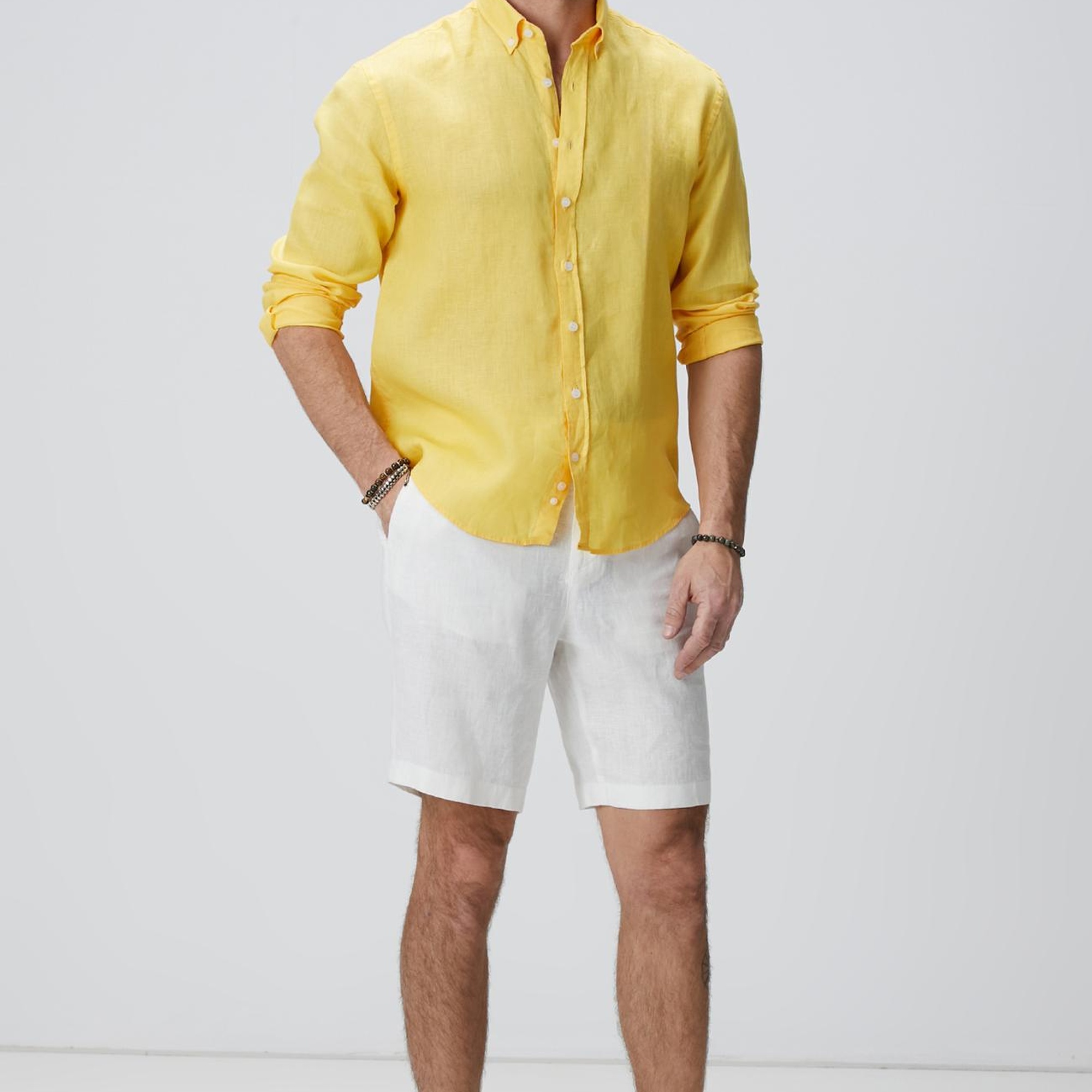 Network Erkek Sarı Keten Gömlek